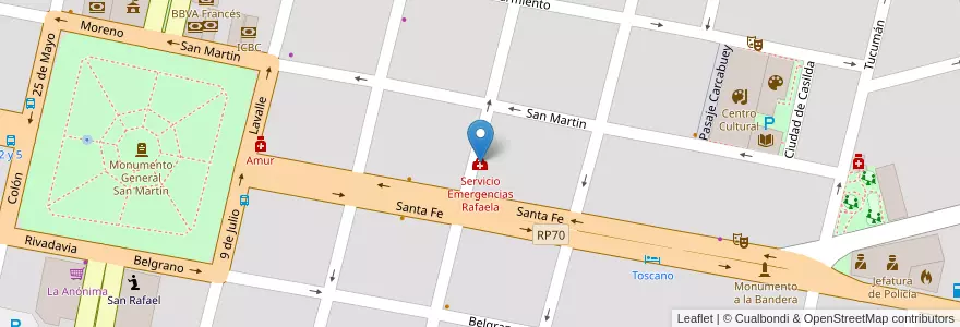 Mapa de ubicacion de Servicio Emergencias Rafaela en الأرجنتين, سانتا في, Departamento Castellanos, Municipio De Rafaela.