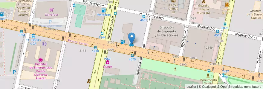 Mapa de ubicacion de Servicios Satelitales SRL en 아르헨티나, Santa Fe, Departamento Rosario, Municipio De Rosario, 로사리오.