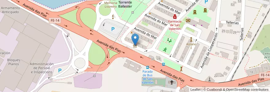 Mapa de ubicacion de Servicios sociales Fene en إسبانيا, غاليسيا, لا كورونيا, فيرول, Fene.