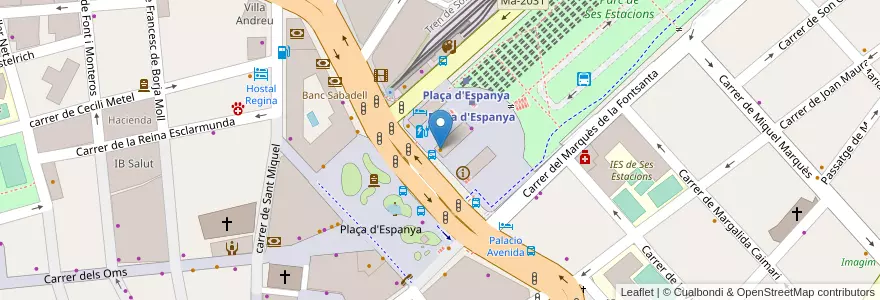 Mapa de ubicacion de Ses Estacións en 西班牙, 巴利阿里群岛, España (Mar Territorial), 帕爾馬, 巴利阿里群岛, 帕爾馬.