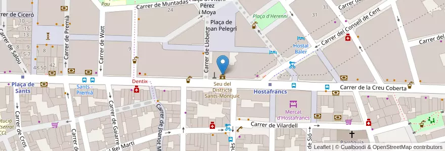 Mapa de ubicacion de Seu del Districte Sants-Montjuïc en Spagna, Catalunya, Barcelona, Barcelonès, Barcelona.