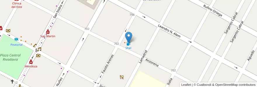 Mapa de ubicacion de Shel en Arjantin, Şili, Mendoza, Departamento Rivadavia, Distrito Ciudad De Rivadavia.