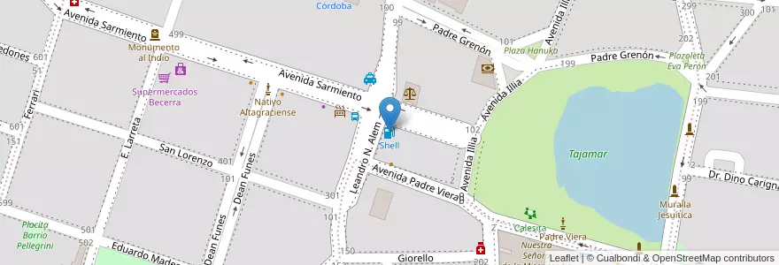 Mapa de ubicacion de Shell en آرژانتین, Córdoba, Departamento Santa María, Pedanía Alta Gracia, Municipio De Alta Gracia, Alta Gracia.