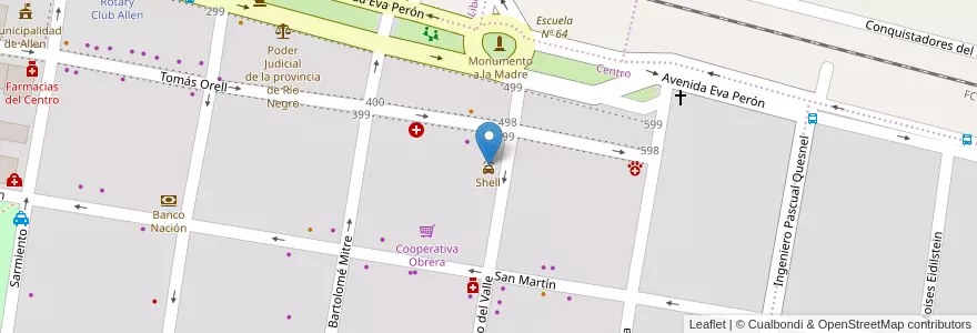 Mapa de ubicacion de Shell en アルゼンチン, チリ, リオネグロ州, Municipio De Allen, Departamento General Roca.