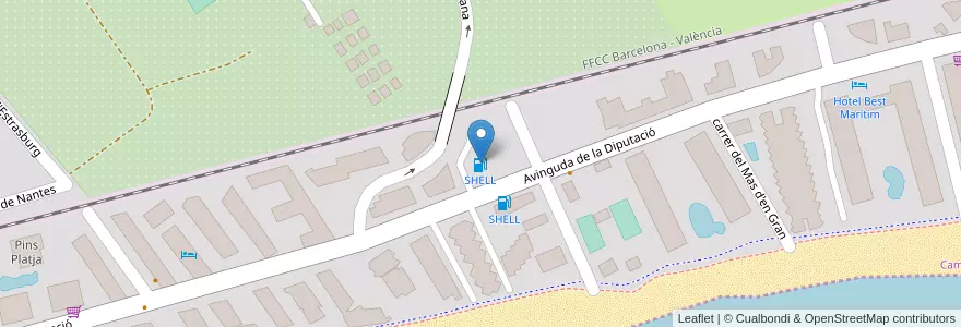 Mapa de ubicacion de SHELL en España, Catalunya, Tarragona, Baix Camp, Cambrils.