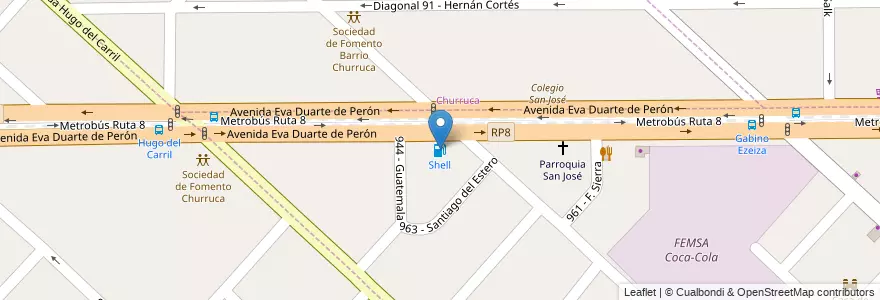 Mapa de ubicacion de Shell en Arjantin, Buenos Aires, Partido De Tres De Febrero, Loma Hermosa.