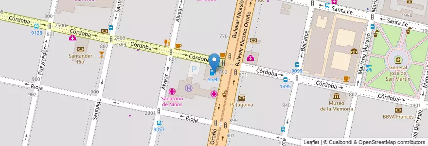Mapa de ubicacion de Shell en Argentinië, Santa Fe, Departamento Rosario, Municipio De Rosario, Rosario.