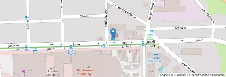 Mapa de ubicacion de Shell en Argentinië, Santa Fe, Departamento Rosario, Municipio De Rosario, Rosario.