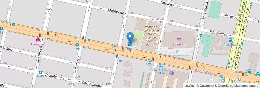 Mapa de ubicacion de Shell en الأرجنتين, سانتا في, Departamento Rosario, Municipio De Rosario, روساريو.
