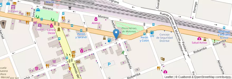 Mapa de ubicacion de Shell Shop en 阿根廷, 布宜诺斯艾利斯省, Partido De Merlo, Merlo.