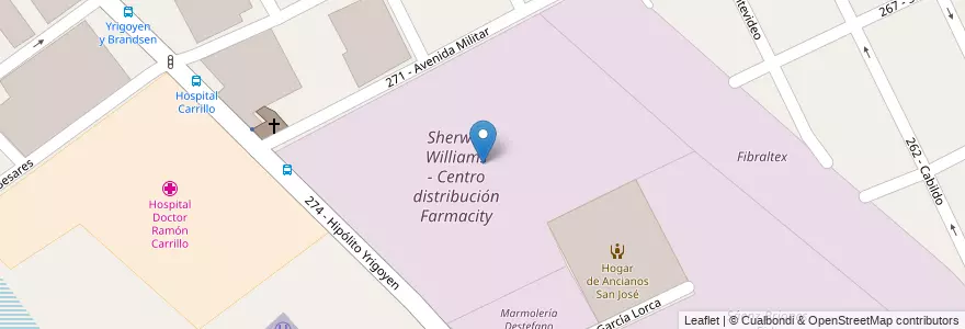 Mapa de ubicacion de Sherwin Williams - Centro distribución Farmacity en الأرجنتين, بوينس آيرس, Partido De Tres De Febrero, Ciudadela.