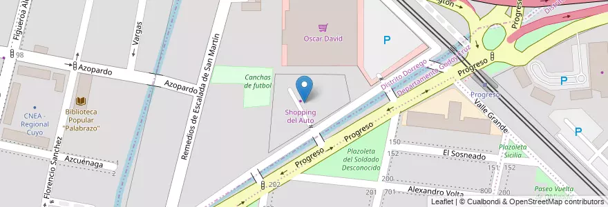 Mapa de ubicacion de Shopping del Auto en Arjantin, Şili, Mendoza, Departamento Guaymallén.