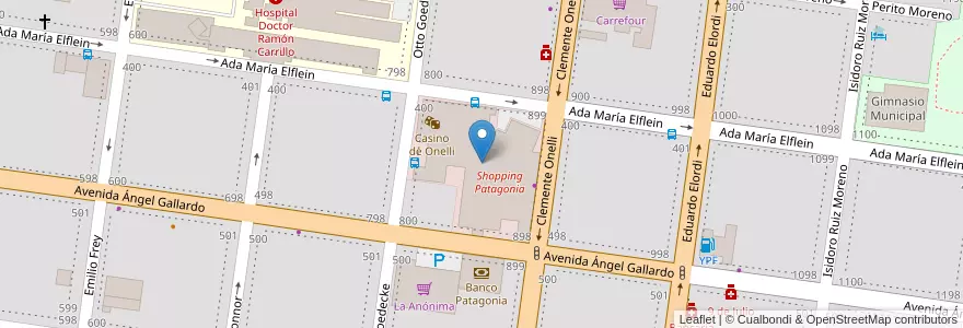 Mapa de ubicacion de Shopping Patagonia en 阿根廷, 智利, 内格罗河省, Departamento Bariloche, Municipio De San Carlos De Bariloche, San Carlos De Bariloche.