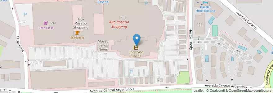 Mapa de ubicacion de Showcase Rosario en アルゼンチン, サンタフェ州, Departamento Rosario, Municipio De Rosario, ロサリオ.