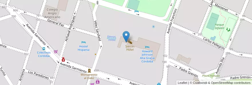 Mapa de ubicacion de Sierras Hotel en الأرجنتين, Córdoba, Departamento Santa María, Pedanía Alta Gracia, Municipio De Alta Gracia, Alta Gracia.