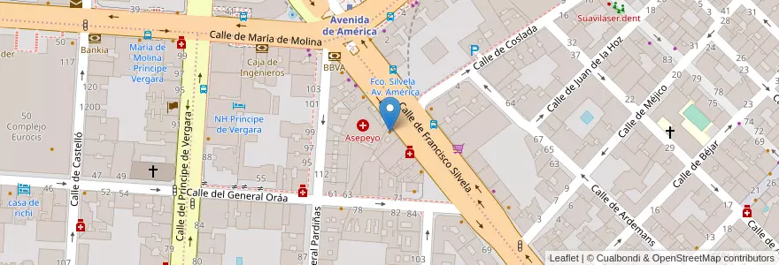 Mapa de ubicacion de Silvela 77 en スペイン, マドリード州, Comunidad De Madrid, Área Metropolitana De Madrid Y Corredor Del Henares, Madrid.