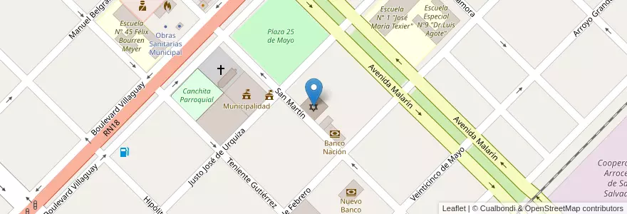 Mapa de ubicacion de Sinagoga en 아르헨티나, 엔트레리오스주, Departamento San Salvador, Distrito Arroyo Grande, San Salvador.