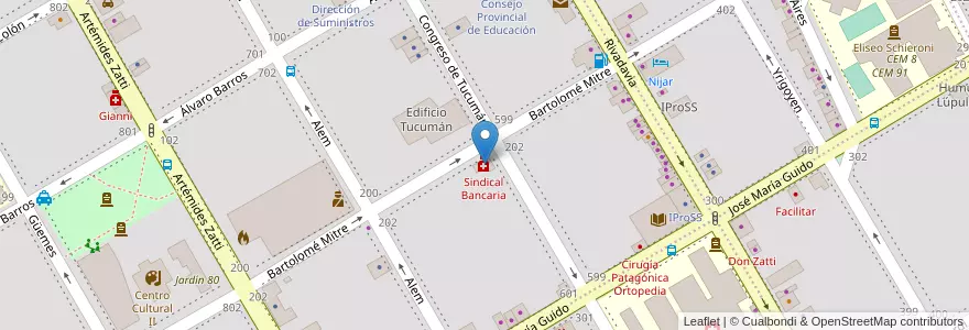 Mapa de ubicacion de Sindical Bancaria en アルゼンチン, リオネグロ州, Departamento Adolfo Alsina, Viedma, Viedma.