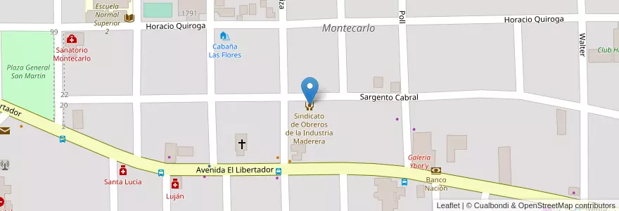 Mapa de ubicacion de Sindicato de Obreros de la Industria Maderera en Argentina, Misiones, Departamento Montecarlo, Municipio De Montecarlo, Montecarlo.