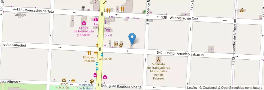 Mapa de ubicacion de Sindicato Trabajadores Municipales en الأرجنتين, بوينس آيرس, Partido De Tres De Febrero, Caseros.