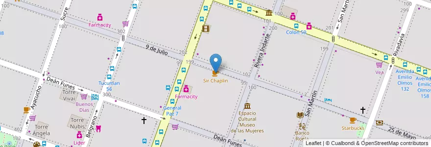 Mapa de ubicacion de Sir Chaplin en 阿根廷, Córdoba, Departamento Capital, Pedanía Capital, Córdoba, Municipio De Córdoba.