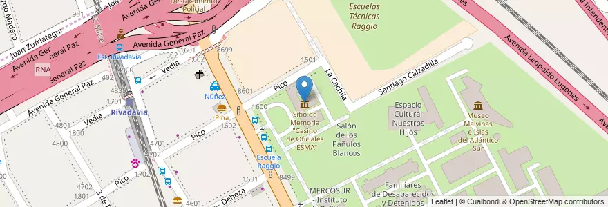 Mapa de ubicacion de Sitio de Memoria "Casino de Oficiales - ESMA", Nuñez en 아르헨티나, Ciudad Autónoma De Buenos Aires, 부에노스아이레스, Comuna 13.