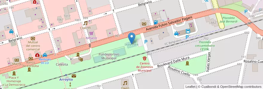 Mapa de ubicacion de Skate Park en Argentinië, Córdoba, Departamento San Justo, Municipio Arroyito, Pedanía Arroyito, Arroyito.