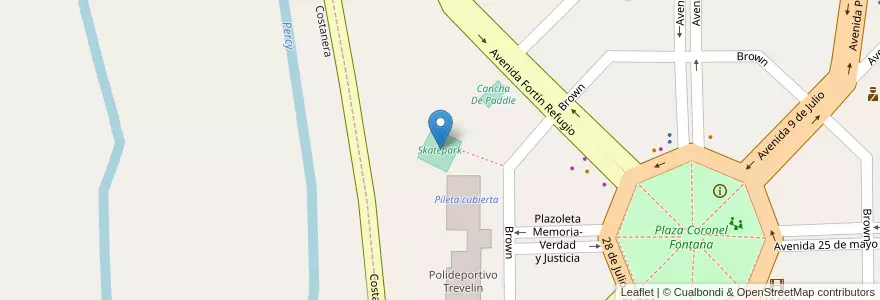 Mapa de ubicacion de Skatepark en Arjantin, Şili, Chubut, Departamento Futaleufú, Trevelin.