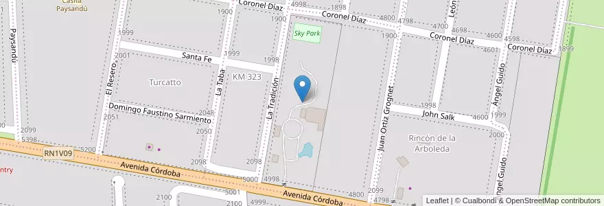 Mapa de ubicacion de Sky Blue en Arjantin, Santa Fe, Departamento Rosario, Municipio De Funes, Funes.