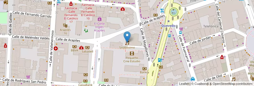 Mapa de ubicacion de Snobissimo en İspanya, Comunidad De Madrid, Comunidad De Madrid, Área Metropolitana De Madrid Y Corredor Del Henares, Madrid.