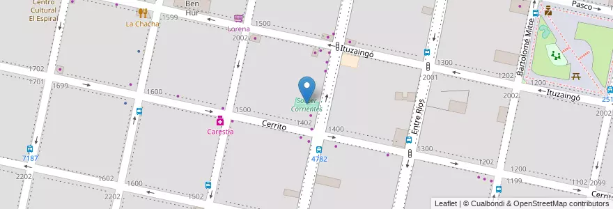 Mapa de ubicacion de Soccer Corrientes en Аргентина, Санта-Фе, Departamento Rosario, Municipio De Rosario, Росарио.