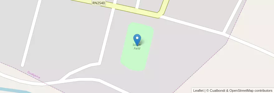 Mapa de ubicacion de Soccer Field en アルゼンチン, チリ, チュブ州, Departamento Cushamen, Gualjaina.