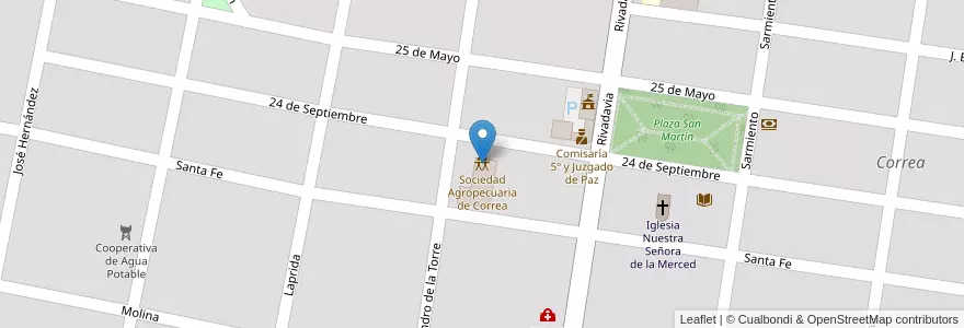 Mapa de ubicacion de Sociedad Agropecuaria de Correa en Arjantin, Santa Fe, Departamento Iriondo, Municipio De Correa, Correa.