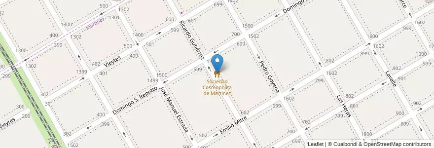 Mapa de ubicacion de Sociedad Cosmopolita de Martinez en Arjantin, Buenos Aires, Partido De San Isidro, Martínez.