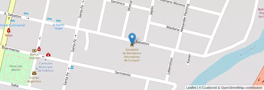 Mapa de ubicacion de Sociedad de Bomberos Voluntarios de Cosquín en Argentina, Córdova, Departamento Punilla, Pedanía Rosario, Municipio De Cosquín, Cosquín.