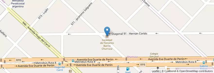 Mapa de ubicacion de Sociedad de Fomento Barrio Churruca en アルゼンチン, ブエノスアイレス州, Partido De Tres De Febrero.