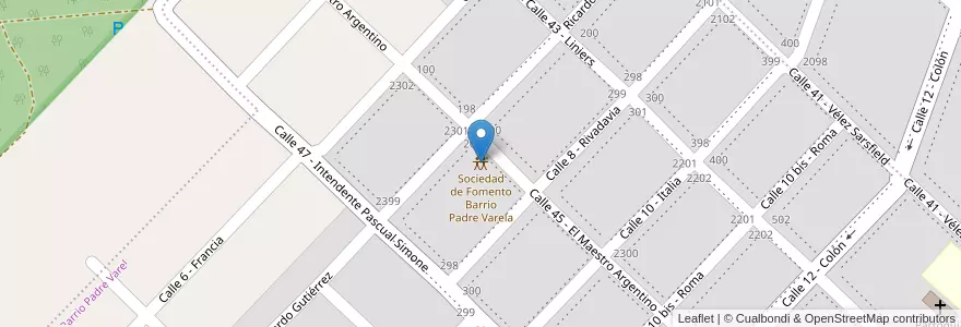 Mapa de ubicacion de Sociedad de Fomento Barrio Padre Varela en Arjantin, Buenos Aires, Partido De Luján.