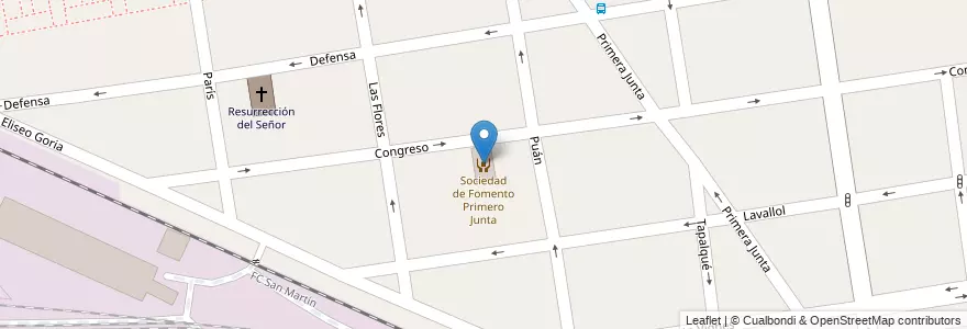 Mapa de ubicacion de Sociedad de Fomento Primero Junta en 阿根廷, 布宜诺斯艾利斯省, Partido De Morón, Haedo.