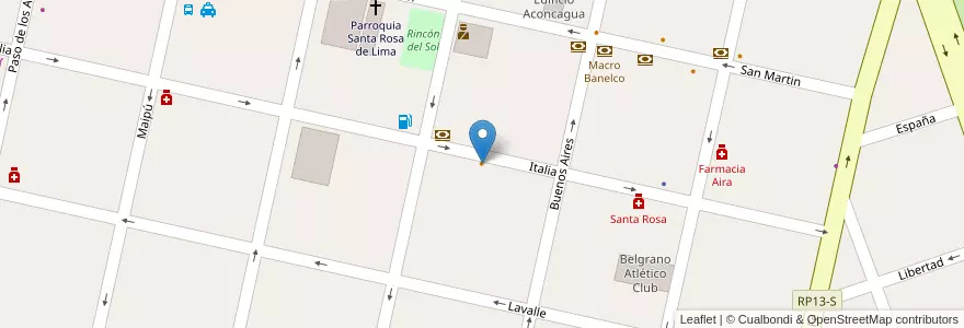 Mapa de ubicacion de Sociedad Española en 阿根廷, Santa Fe, Departamento Belgrano, Municipio De Las Rosas.