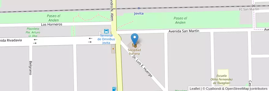 Mapa de ubicacion de Sociedad Italiana en آرژانتین, Córdoba, Departamento General Roca, Pedanía Italó, Municipio De Jovita, Jovita.