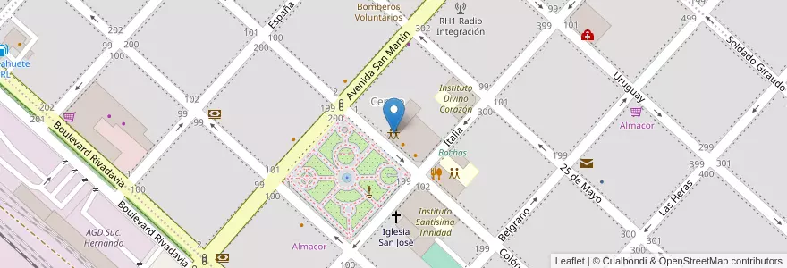 Mapa de ubicacion de Sociedad Italiana Cesare Battisti en Arjantin, Córdoba, Departamento Tercero Arriba, Pedanía Punta Del Agua, Municipio De Hernando, Hernando.