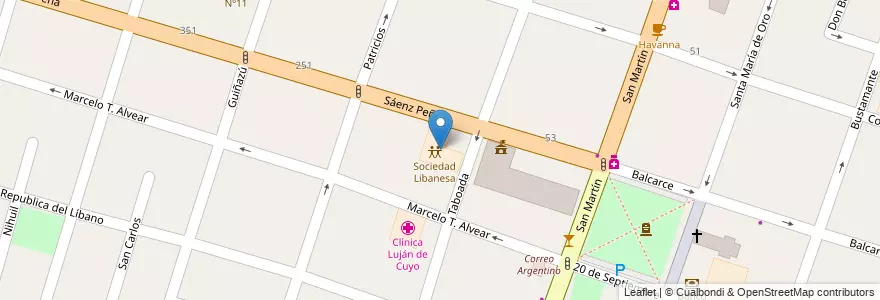 Mapa de ubicacion de Sociedad Libanesa en Arjantin, Şili, Mendoza, Departamento Luján De Cuyo, Luján De Cuyo, Distrito Ciudad De Luján De Cuyo.