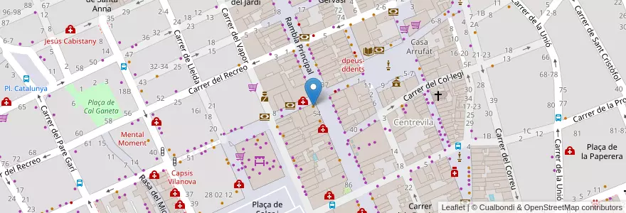 Mapa de ubicacion de Societat Cultural i Bar Gran Penya 52 en 西班牙, Catalunya, Barcelona, Garraf, Vilanova I La Geltrú.