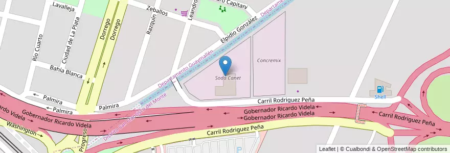 Mapa de ubicacion de Soda Canet en Argentina, Chile, Mendoza, Departamento Guaymallén, Godoy Cruz.