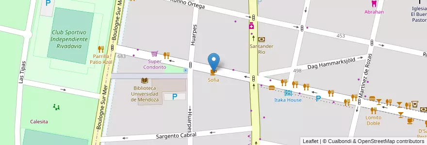 Mapa de ubicacion de Sofia en Аргентина, Чили, Мендоса, Departamento Capital, Ciudad De Mendoza, Sección 5ª Residencial Sur.