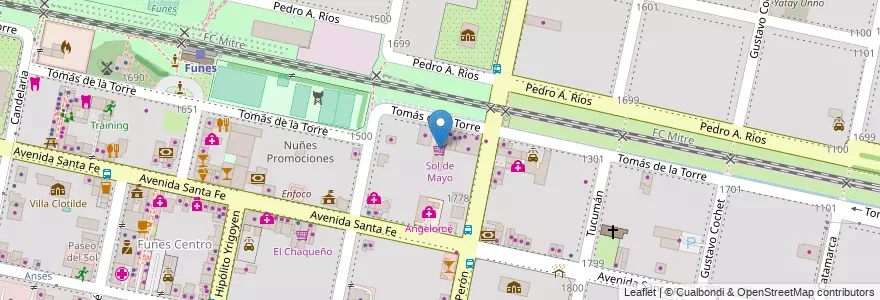 Mapa de ubicacion de Sol de Mayo en 阿根廷, Santa Fe, Departamento Rosario, Municipio De Funes, Funes.