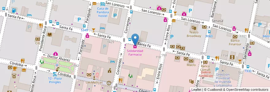 Mapa de ubicacion de Solidaridad Farmacia en 阿根廷, Santa Fe, Departamento Rosario, Municipio De Rosario, 罗萨里奥.