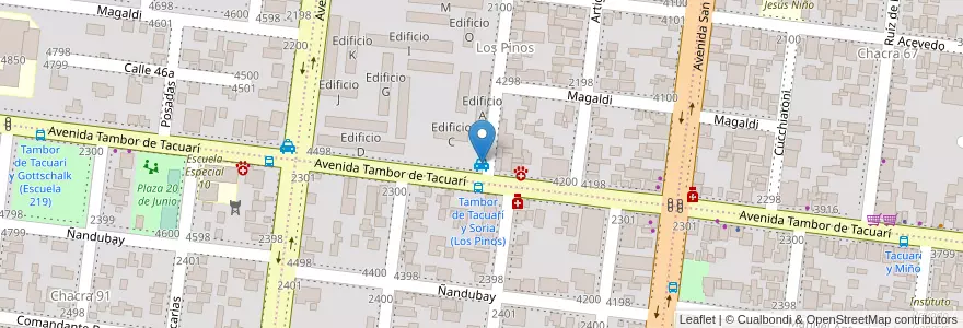 Mapa de ubicacion de Soria y Tambor de Tacuarí en アルゼンチン, ミシオネス州, Departamento Capital, Municipio De Posadas, Posadas.