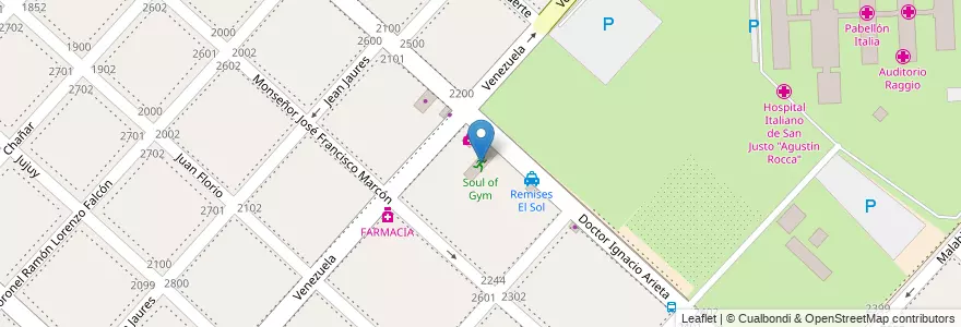Mapa de ubicacion de Soul of Gym en アルゼンチン, ブエノスアイレス州, Partido De La Matanza, San Justo.