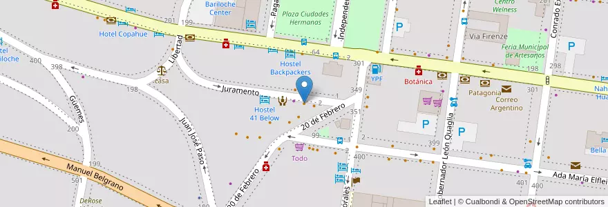 Mapa de ubicacion de South Bar en Arjantin, Şili, Río Negro, Departamento Bariloche, Municipio De San Carlos De Bariloche, San Carlos De Bariloche.